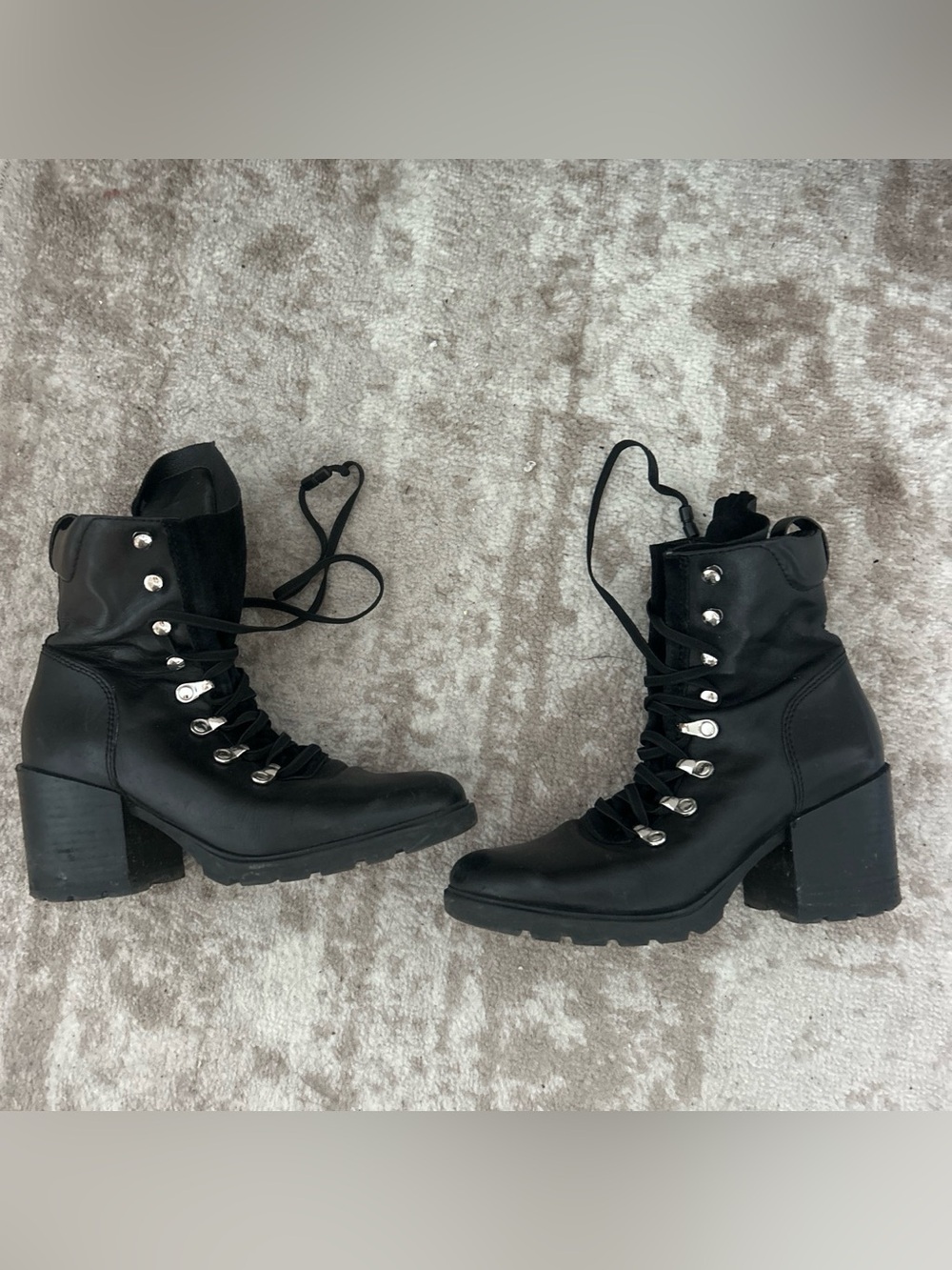 Kendall and Kylie Women's Black Lace-Up Chunky Heel Combat Boots